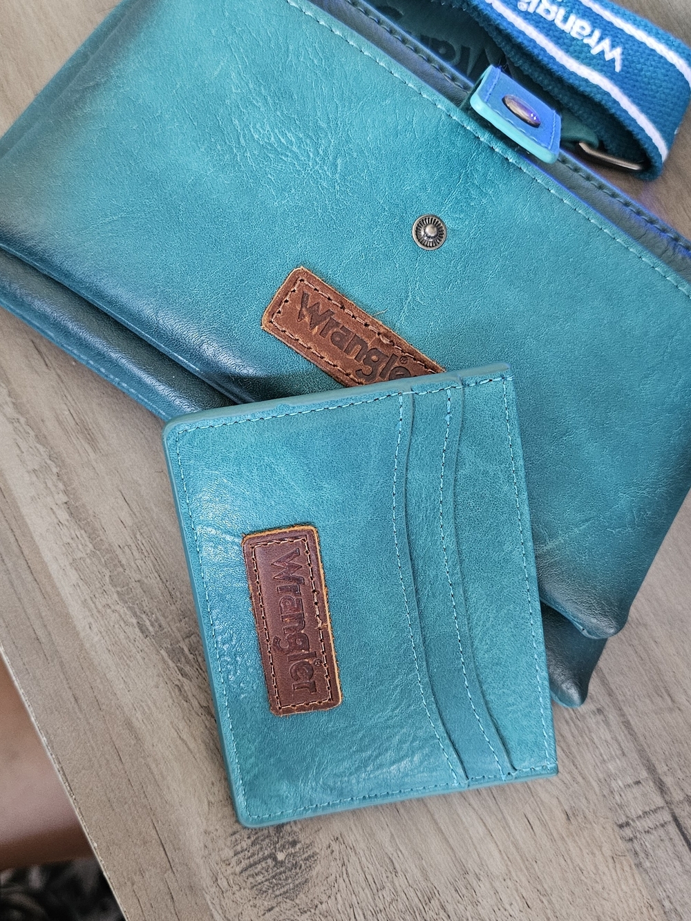 Wrangler Teal Leather Crossbody Wallet Set - Teal